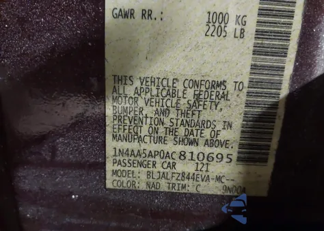 2010 Nissan Maxima 3.5 Sv z USA, uszkodzony, nr VIN 1N4AA5AP0AC810695